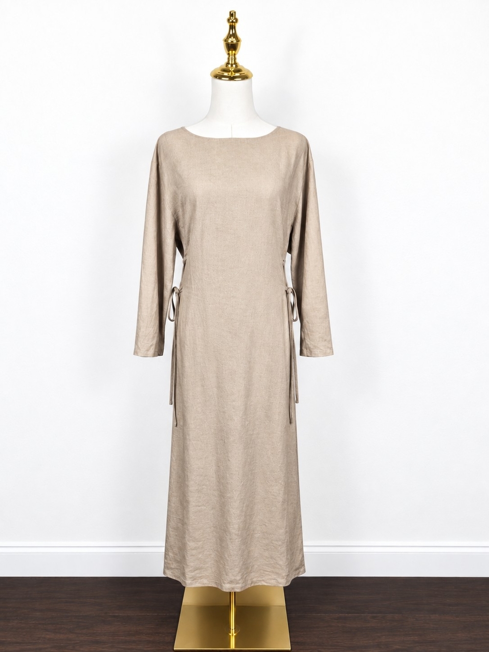 The Pyramid Collection XL Linen Blend Lagenlook Side Lace Up Maxi Dress Boho